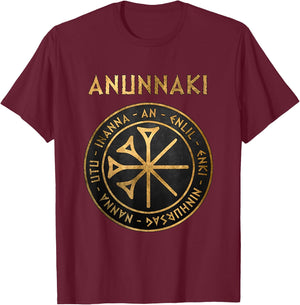 Symbol of the Ancient Gods of the Anunnaki of Mesopotamia , black T-Shirt - T-Shirt | Maroon