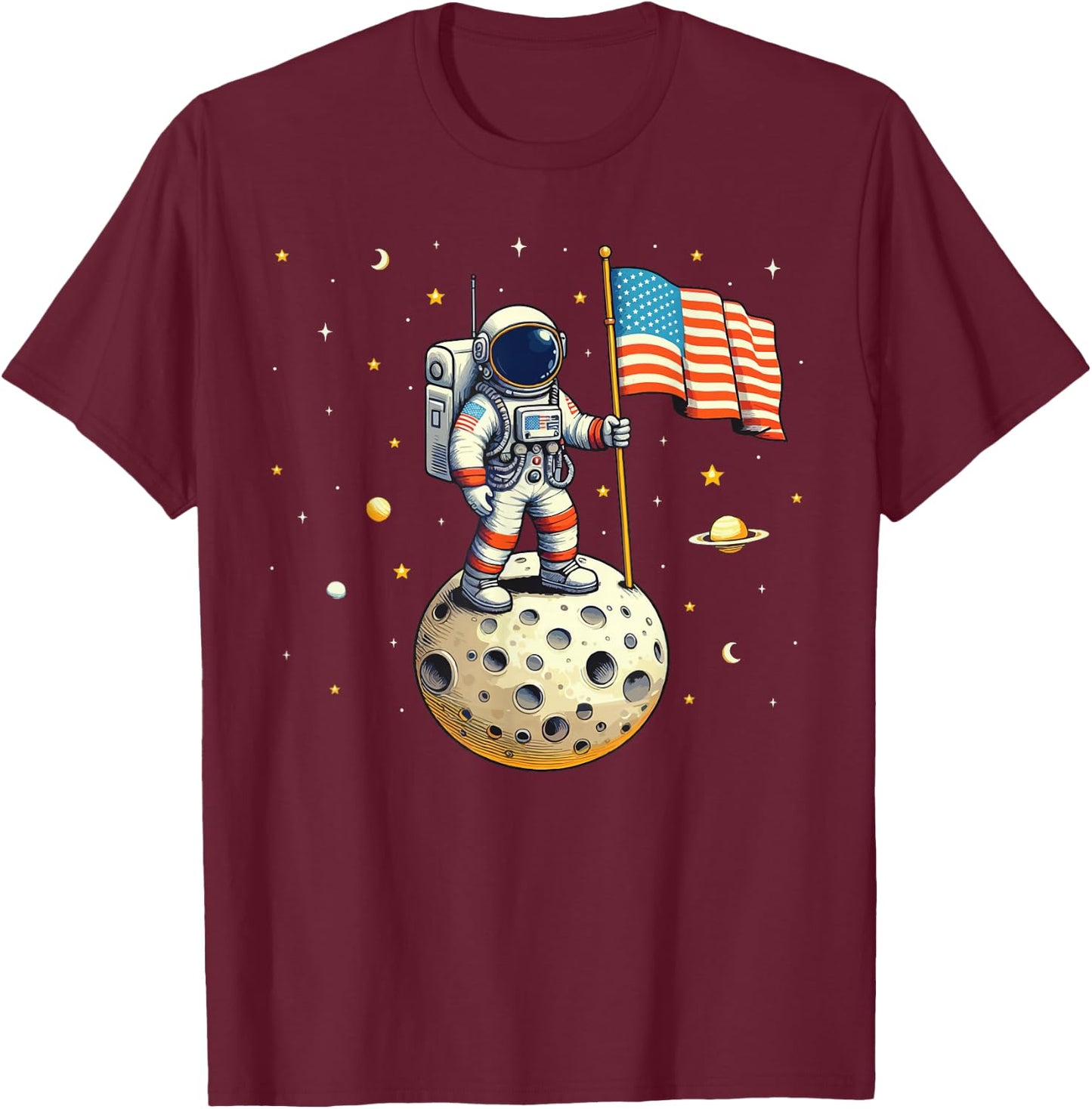 American Flag Astronaut Space 4th Of July Boy Toddlers T-Shirt - T-Shirt | Maroon