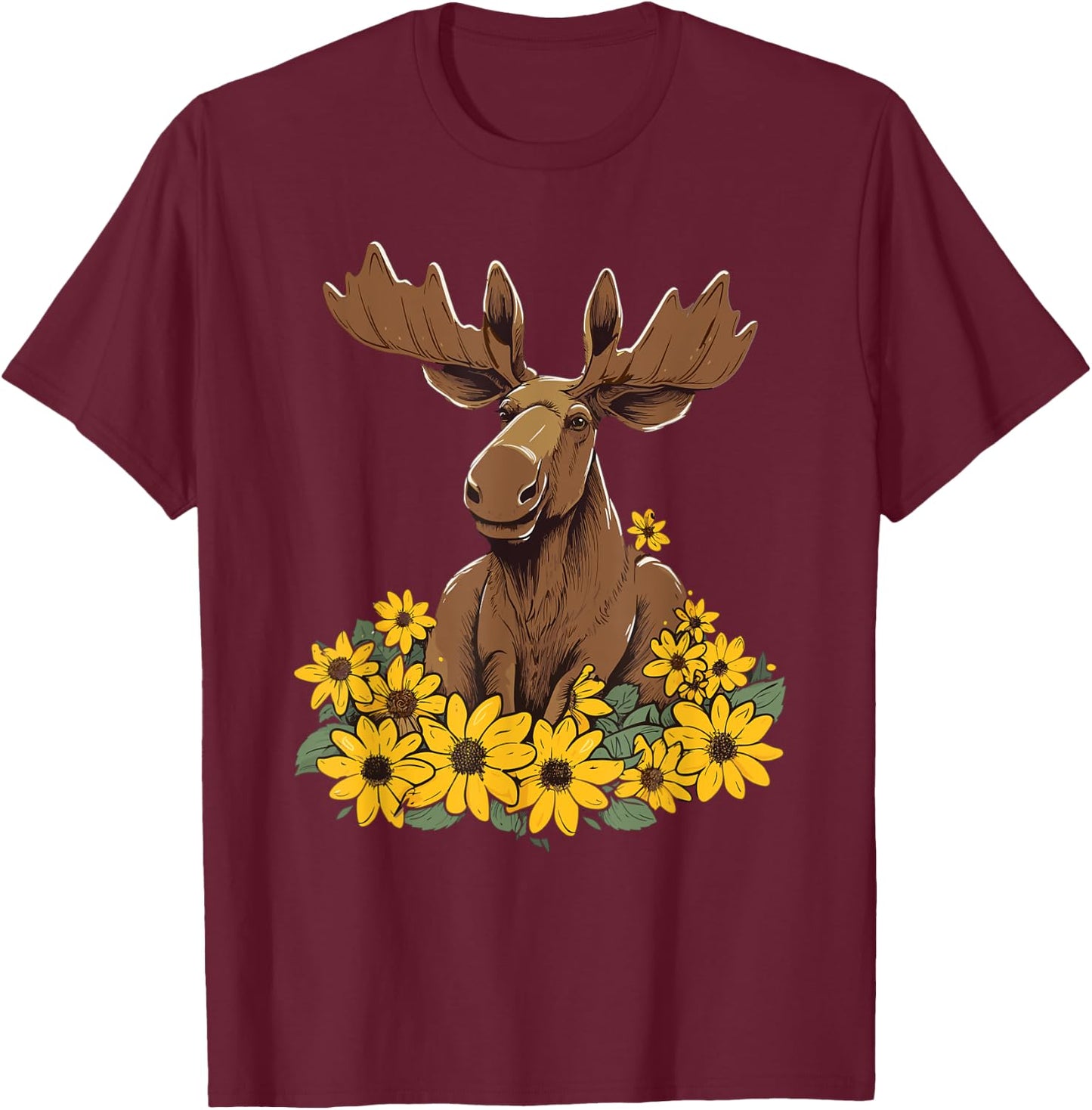 Moose Sunflower Moose Lovers Apparel Girls T-Shirt - T-Shirt | Maroon