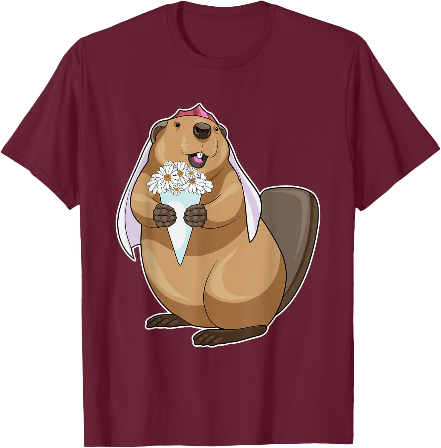 Beaver Bride Bridal bouquet Wedding T-Shirt - T-Shirt | Maroon