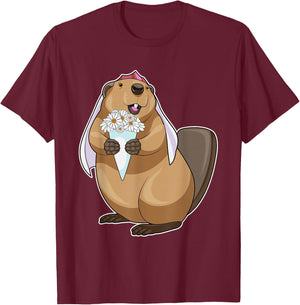 Beaver Bride Bridal bouquet Wedding T-Shirt - T-Shirt | Maroon
