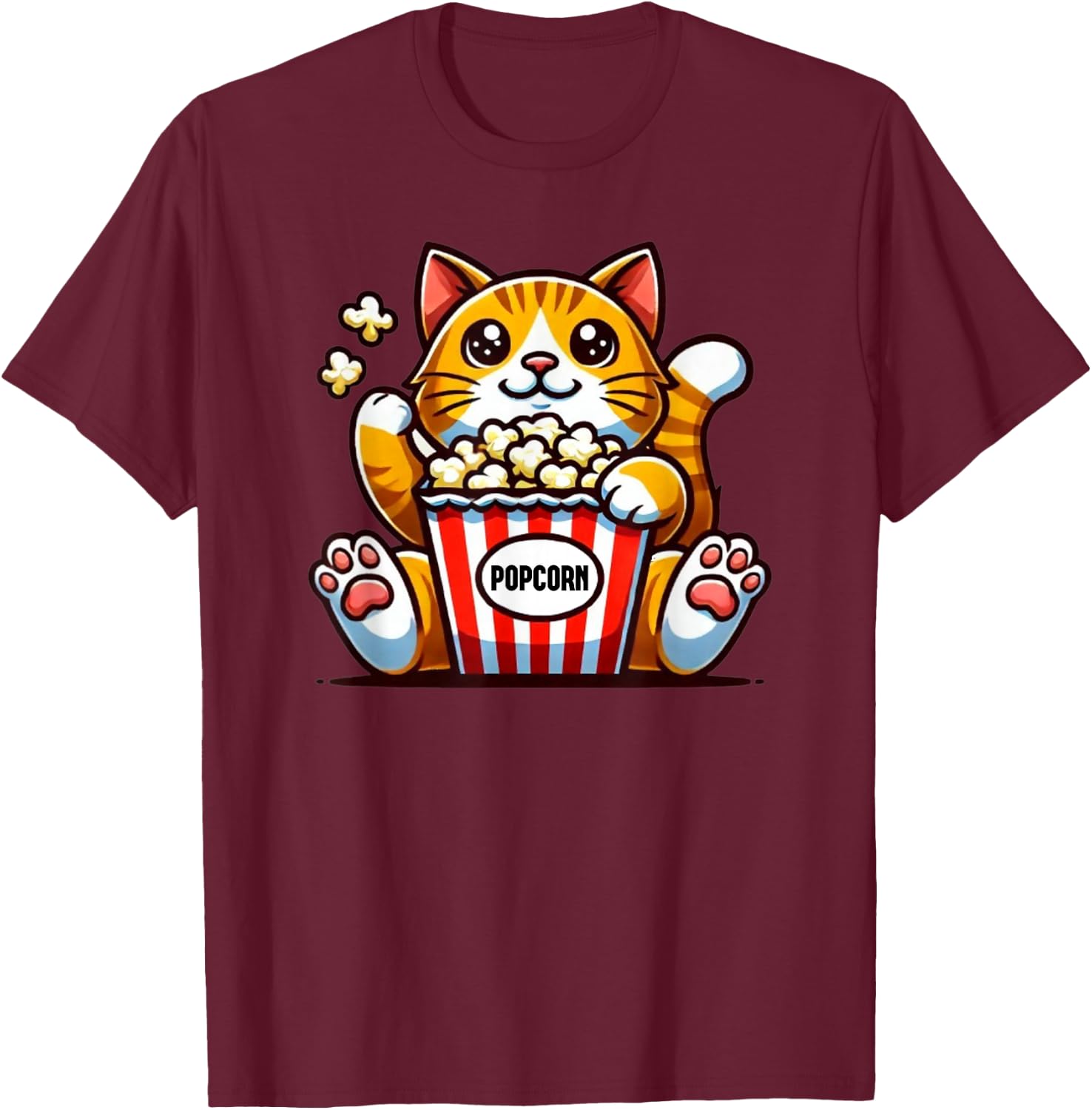 Popcorn Cat Party Snack T-Shirt - T-Shirt | Maroon