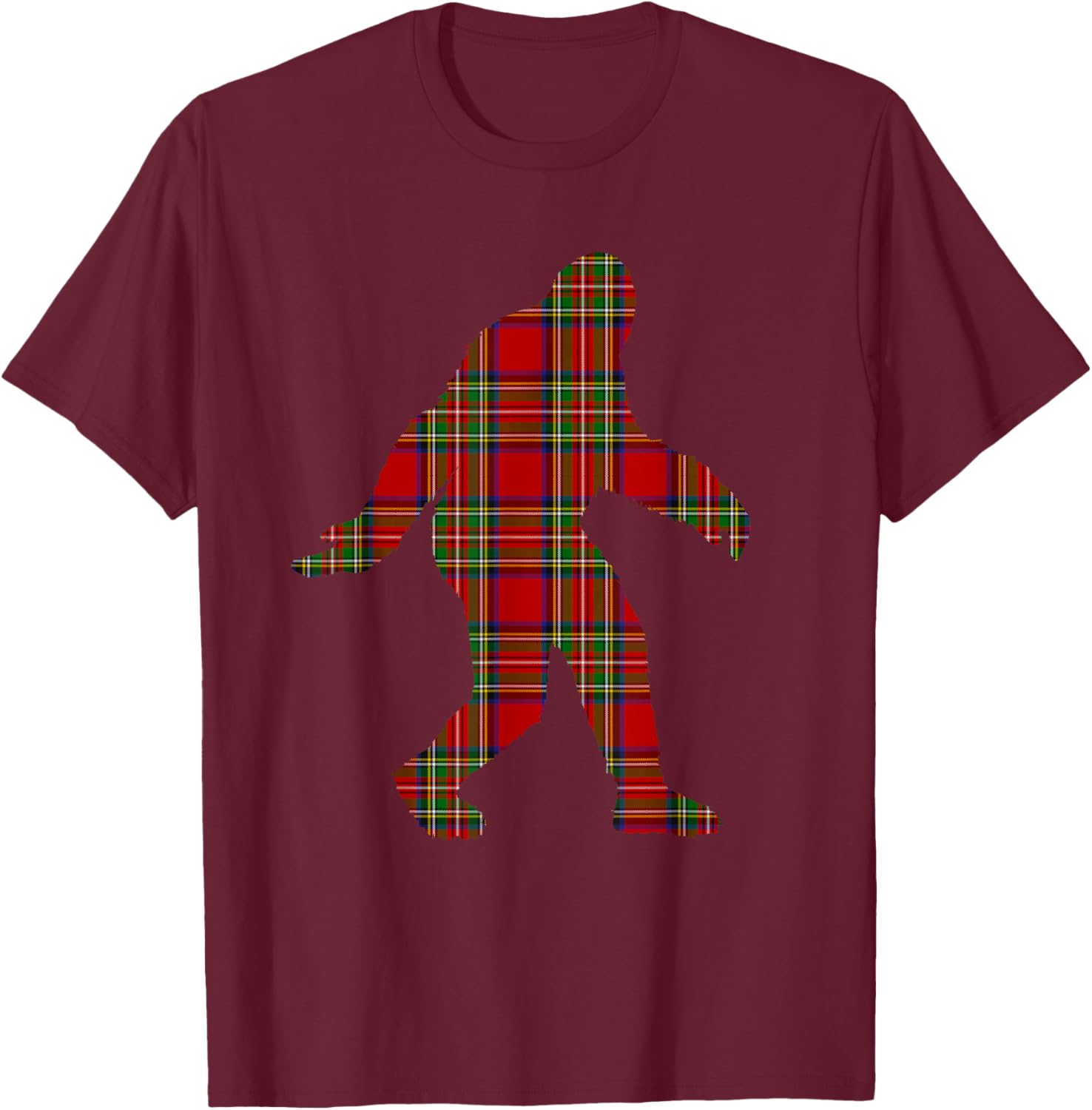 Stewart Plaid Bigfoot Scottish Pride Tartan T-Shirt - T-Shirt | Maroon