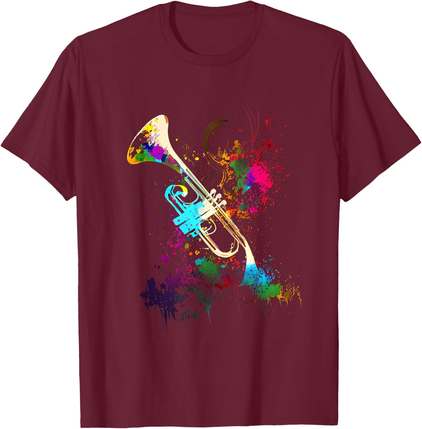 Trompete Spieler Musiker Geschenke & Designs - Erwachsene - Trompete - Black, Multicolored - S - Kurzarm - Crew-Kragen - Klassisch - Casual - Small - US - Regulär T-Shirt - T-Shirt | Maroon