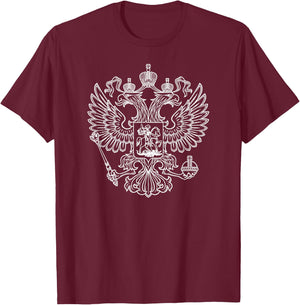 Russian Emblem Double Head Russian Eagle T-Shirt - T-Shirt | Maroon