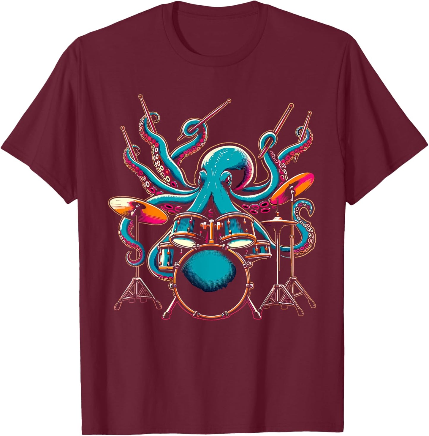 Octopus Drums Drummer Novelty Music Lover Funny Drummer , black T-Shirt - T-Shirt | Maroon
