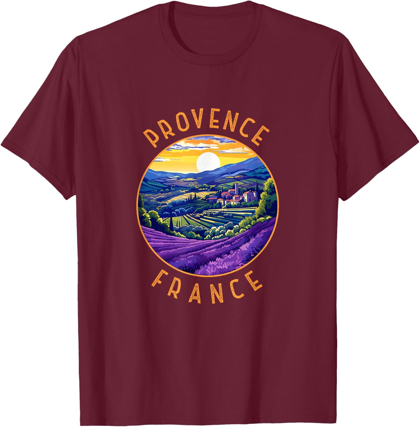 Circle aged retro Provence France Vintage , Black, S T-Shirt - T-Shirt | Maroon