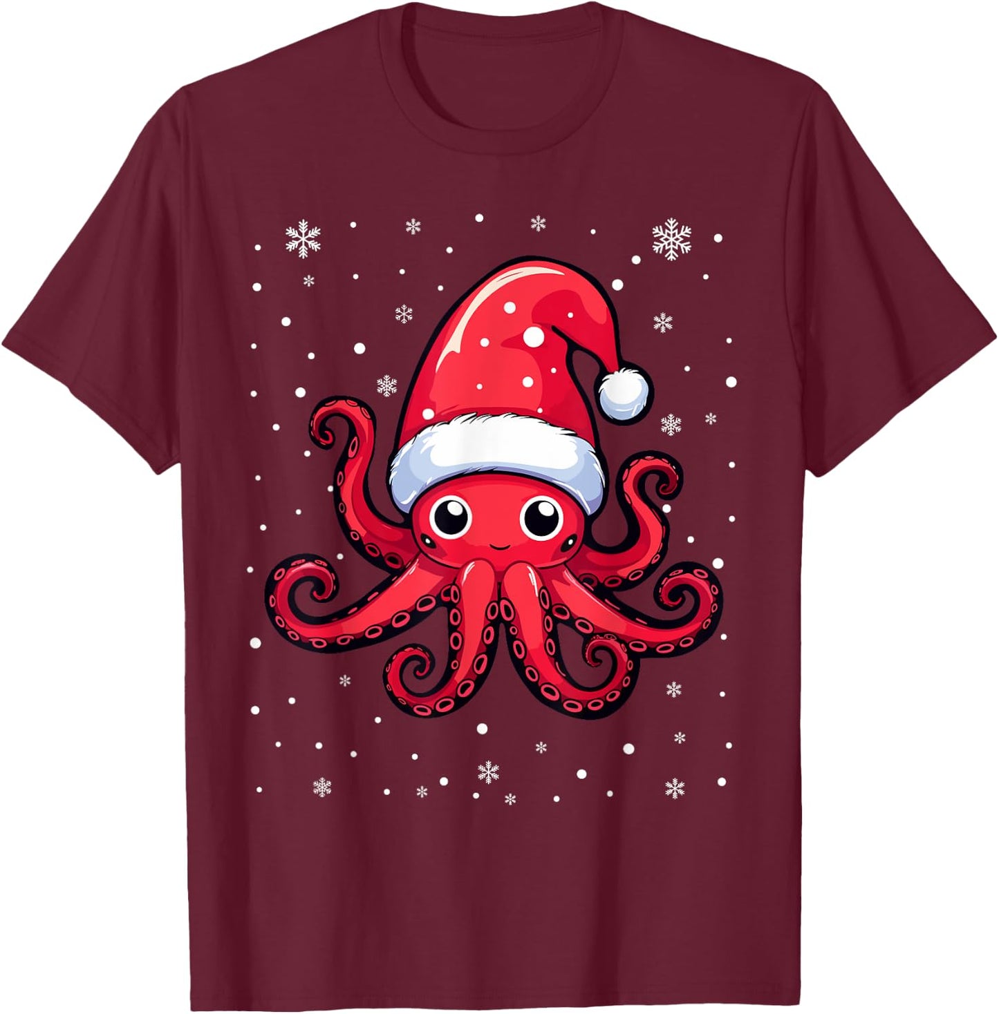 Cute Octopus Christmas Santa Hat Xmas Pajama T-Shirt - T-Shirt | Maroon