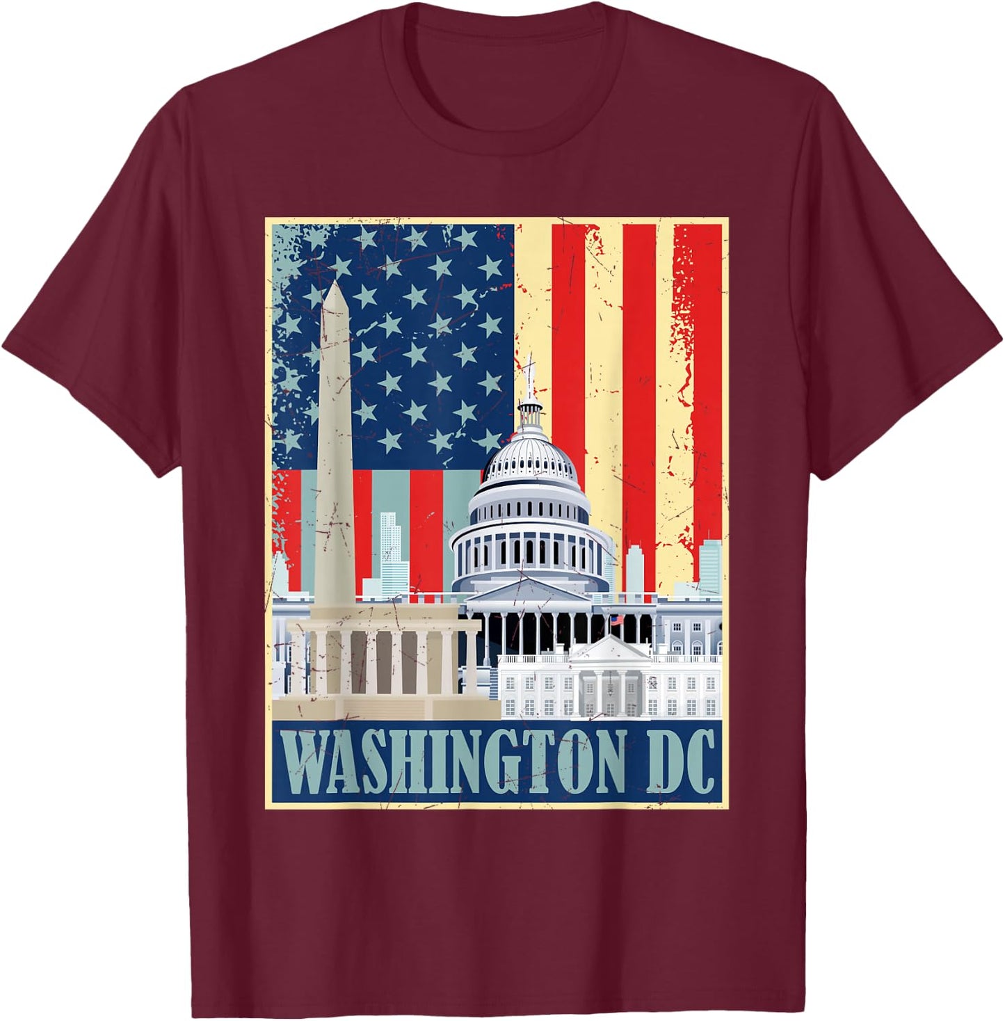 Retro Capitol Hill Washington DC American Flag 4th Of July T-Shirt - T-Shirt | Maroon