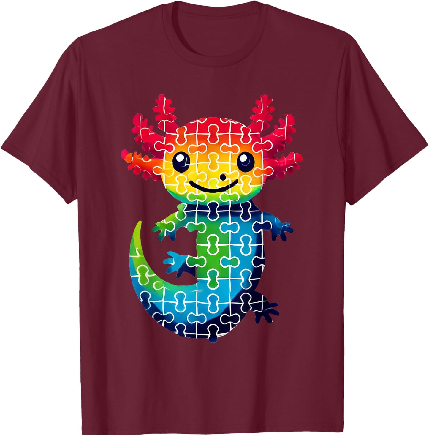 Jigsaw Puzzle Axolotl Cute Axolotls T-Shirt - T-Shirt | Maroon