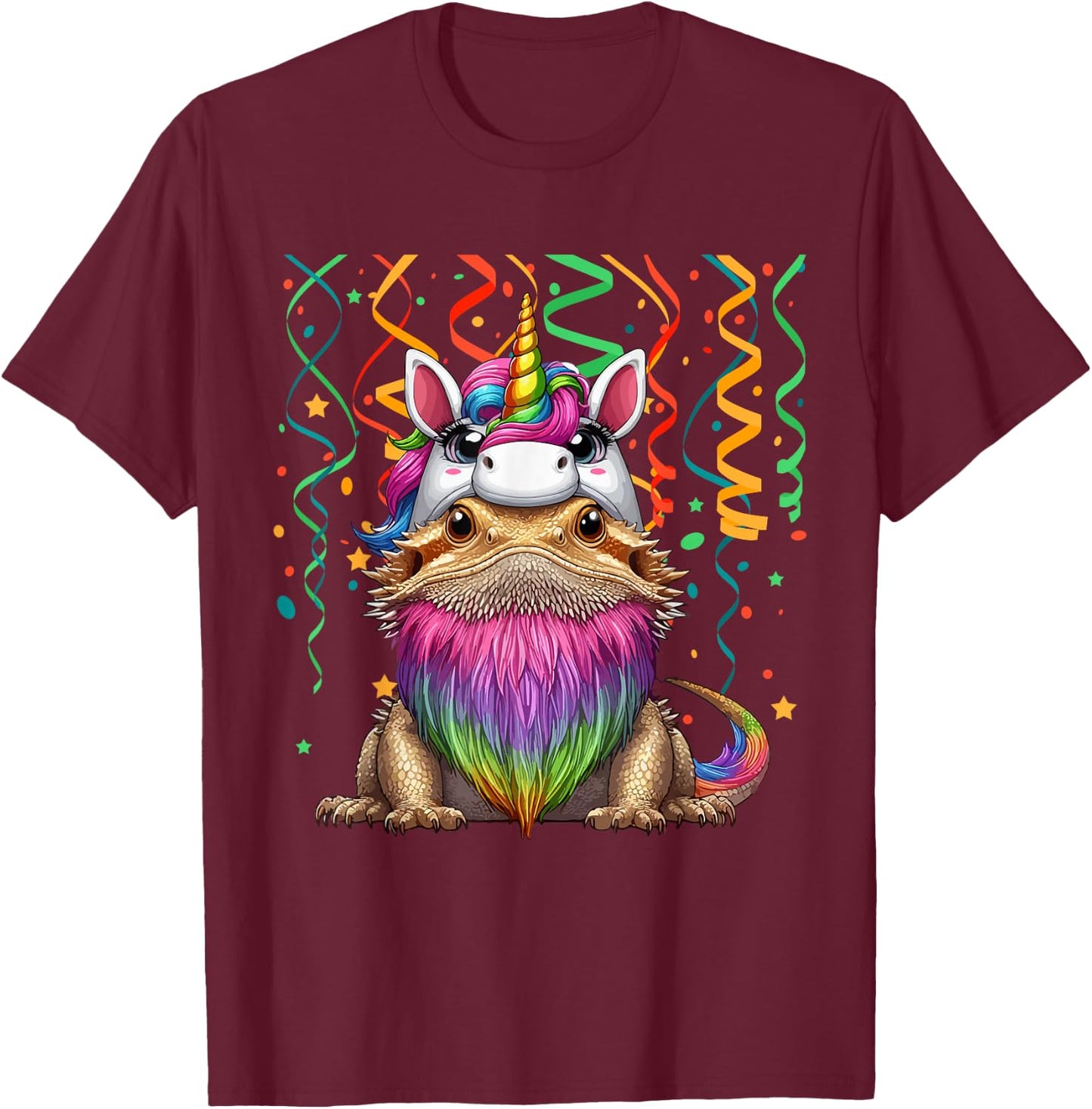 Bearded Dragon Cosplay Coloful Unicorn Birthday Kids Toddler T-Shirt - T-Shirt | Maroon
