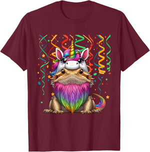 Bearded Dragon Cosplay Coloful Unicorn Birthday Kids Toddler T-Shirt - T-Shirt | Maroon