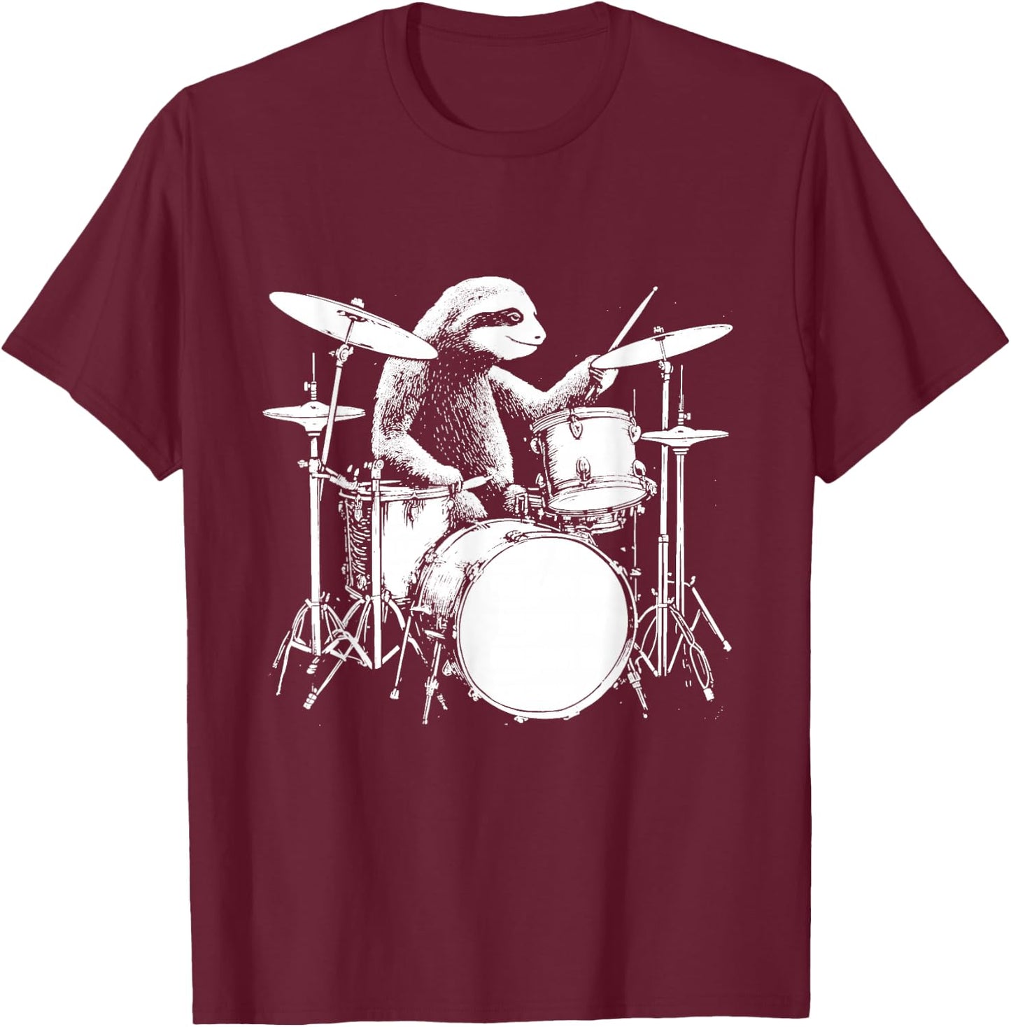 Sloth Plays Drums Funny Drumming Animal Drummer T-Shirt - T-Shirt | Maroon