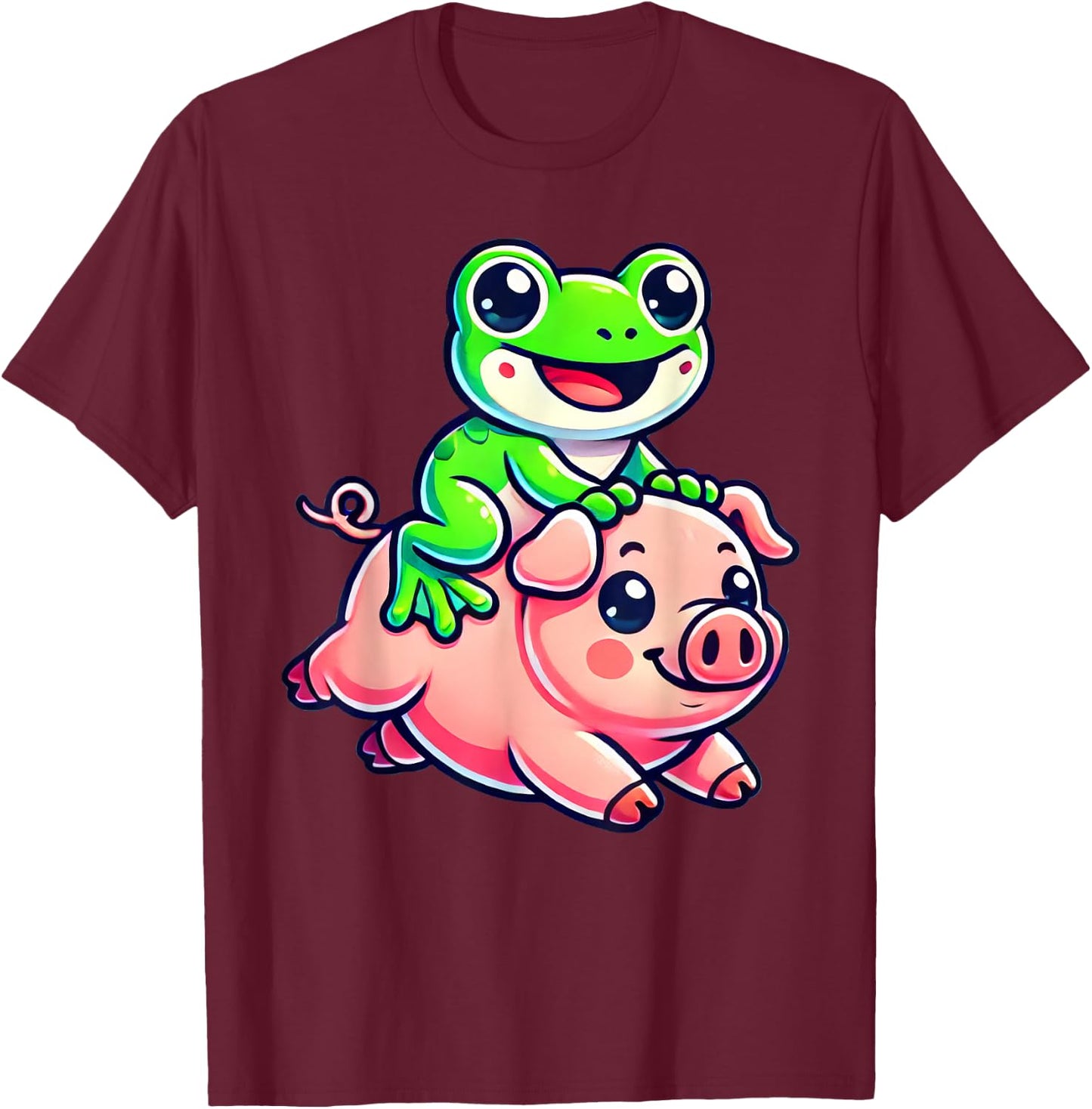 Kawaii Frog Pig T-Shirt - T-Shirt | Maroon