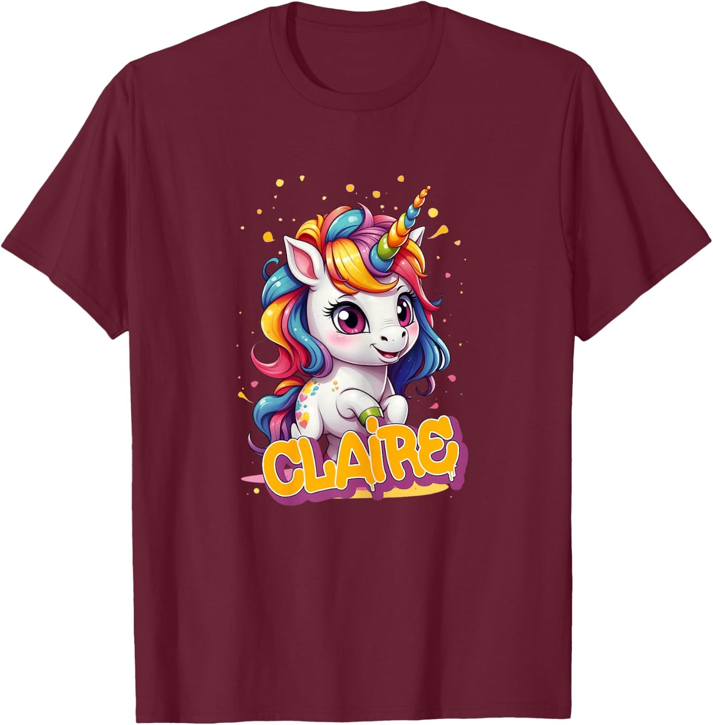 CLAIRE - Adorable girl name with beautiful Unicorn T-Shirt - T-Shirt | Maroon