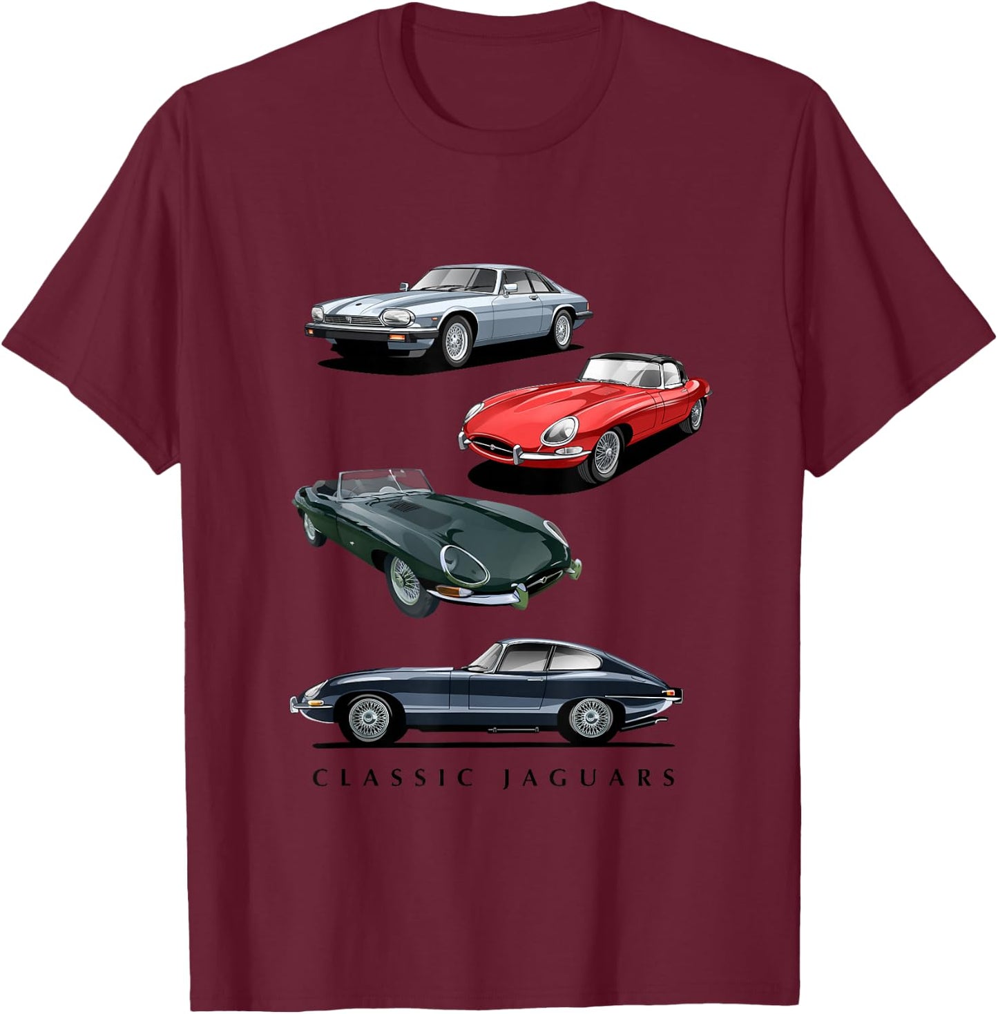 British Sports Cars - Classic Jaguars T-Shirt - T-Shirt | Maroon