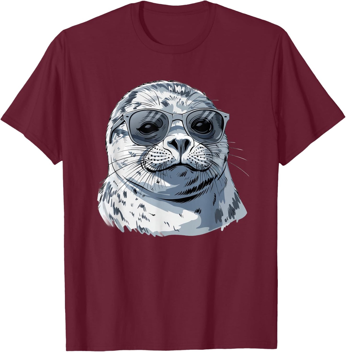 Harp Seal With Sunglasses T-Shirt - T-Shirt | Maroon