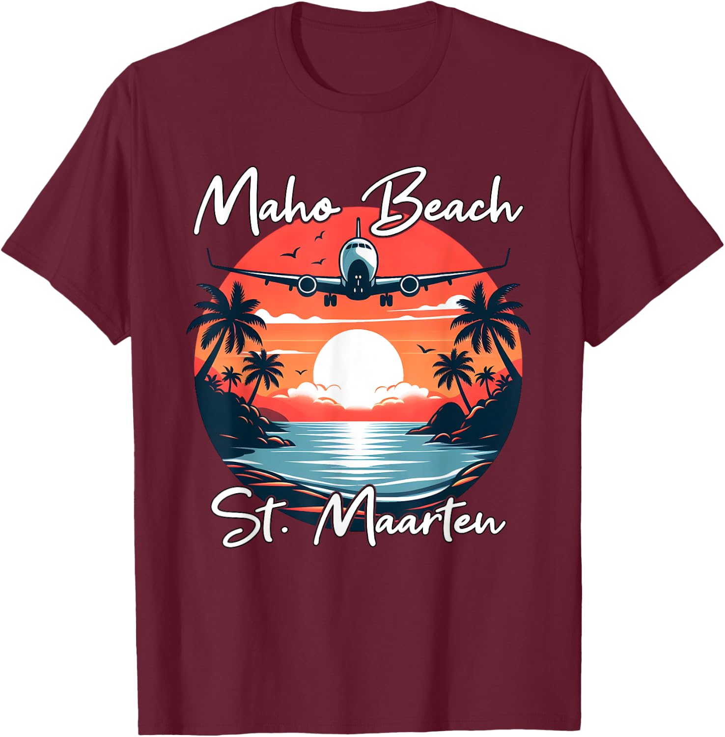 Maho Beach St Maarten , black T-Shirt - T-Shirt | Maroon