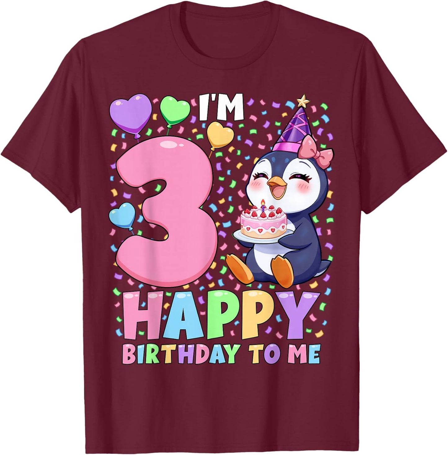 Penguin Birthday Party Shirt | Girls 3rd Birthday Penguin T-Shirt - T-Shirt | Maroon