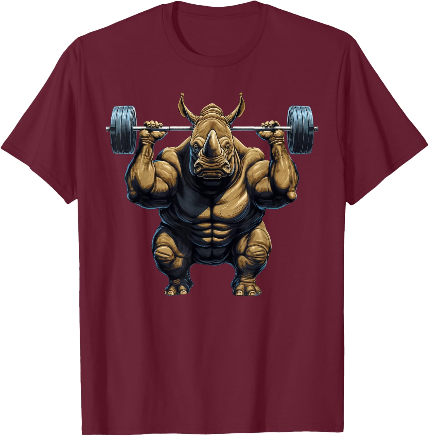 Rhino Powerlifting Weightlifting Rhinoceros Gym Workout T-Shirt - T-Shirt | Maroon