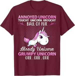 Annoyed Unicorn Touchy Unicorn Grouchy Ball Of Fur Moody Uni T-Shirt - T-Shirt | Maroon