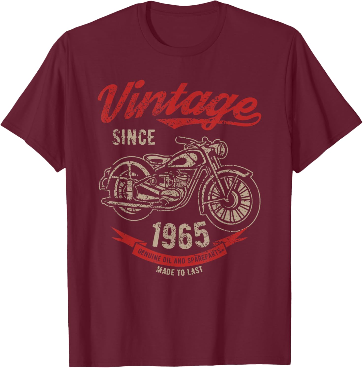 Vintage Since 1965 Birthday Gift Motorcycle Bike T-Shirt - T-Shirt | Maroon