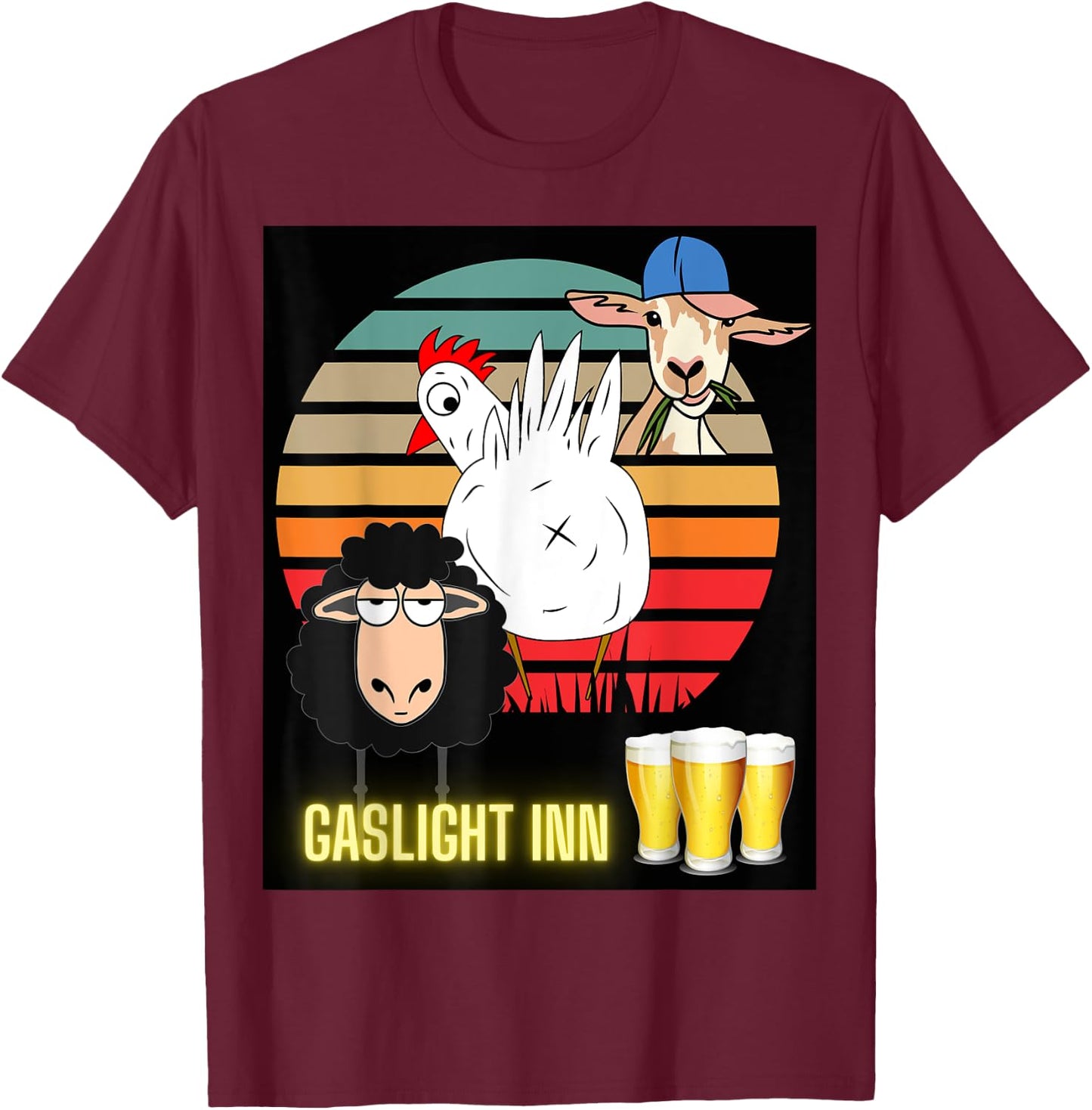Funny Chicken Butt, Scapegoat & Blacksheep Go To A Beer Pub T-Shirt - T-Shirt | Maroon