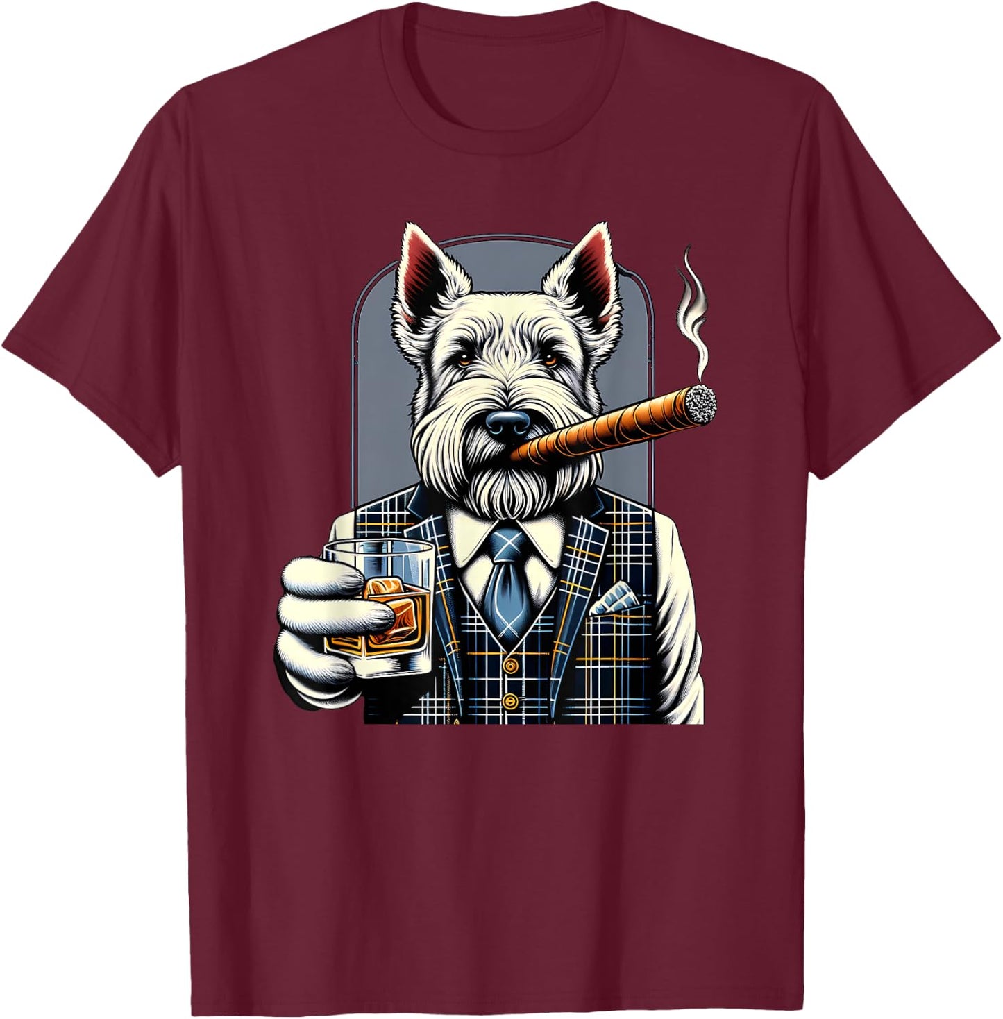 Scottish Terrier Dog Cigar And Whiskey Men Women T-Shirt - T-Shirt | Maroon
