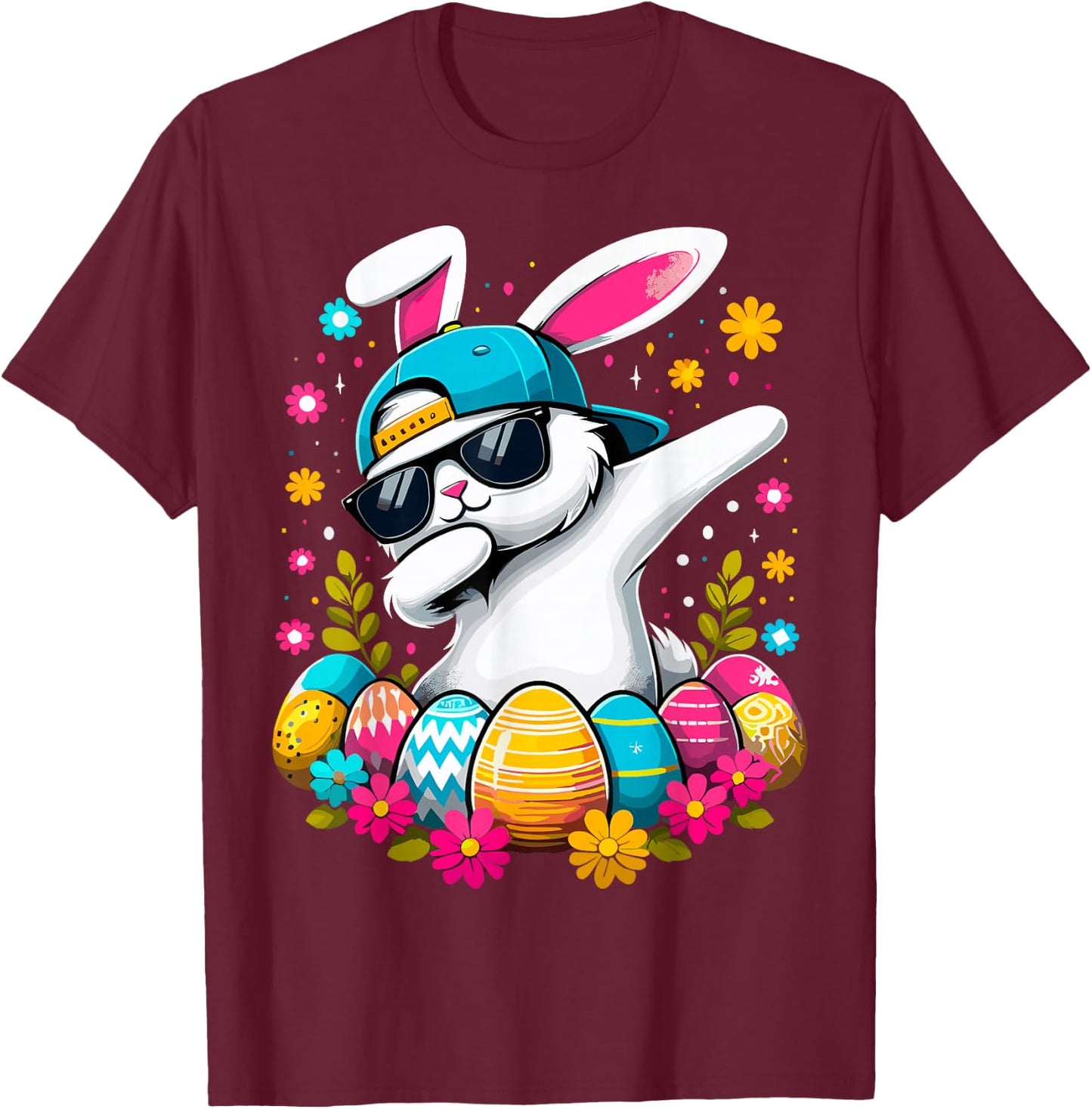 Happy Easter Eggs Cool Dabbing Bunny T-Shirt - T-Shirt | Maroon