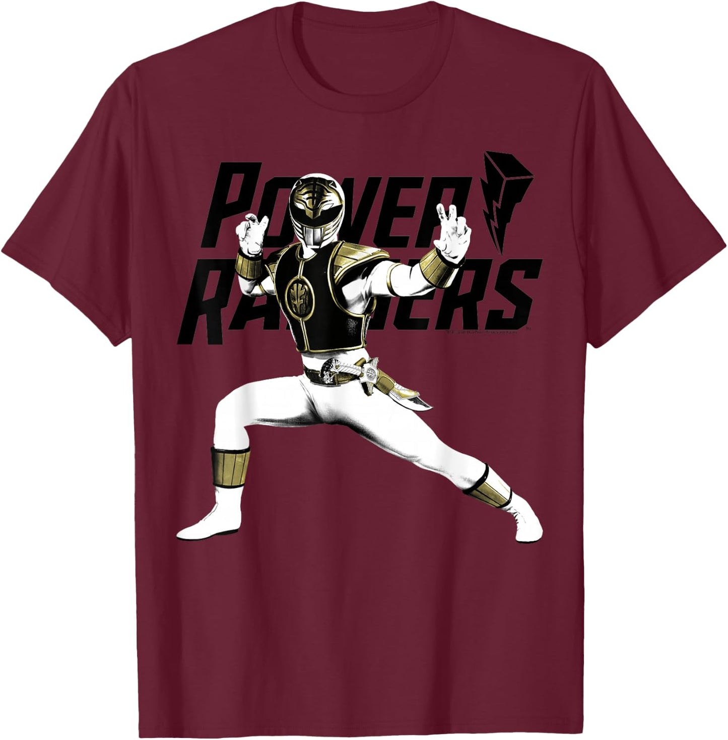 Power Rangers White Ranger Karate Action Pose Logo T-Shirt - T-Shirt | Maroon