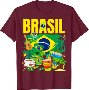 Brazil Flag - Outfit Idea - Brazilian Flag , Black, S T-Shirt - T-Shirt | Maroon