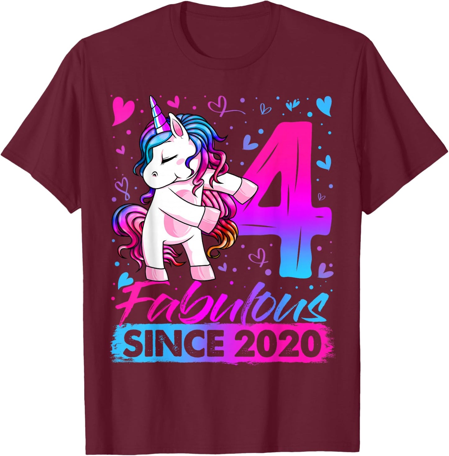 4 Years Old Flossing Unicorn Gifts 4th Birthday Girl Party T-Shirt - T-Shirt | Maroon