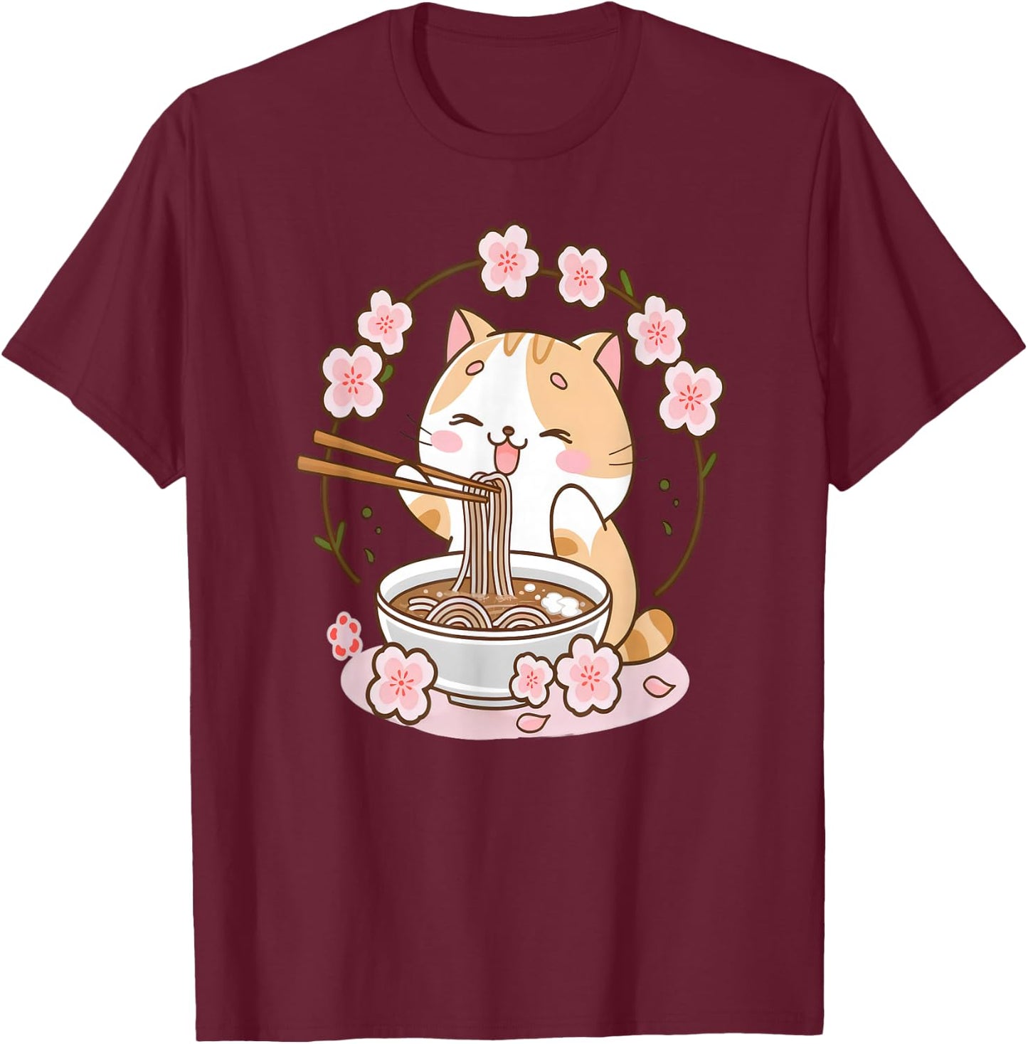 Ramen Cat Anime - Kawaii Clothes Otaku Clothing Manga T-Shirt - T-Shirt | Maroon