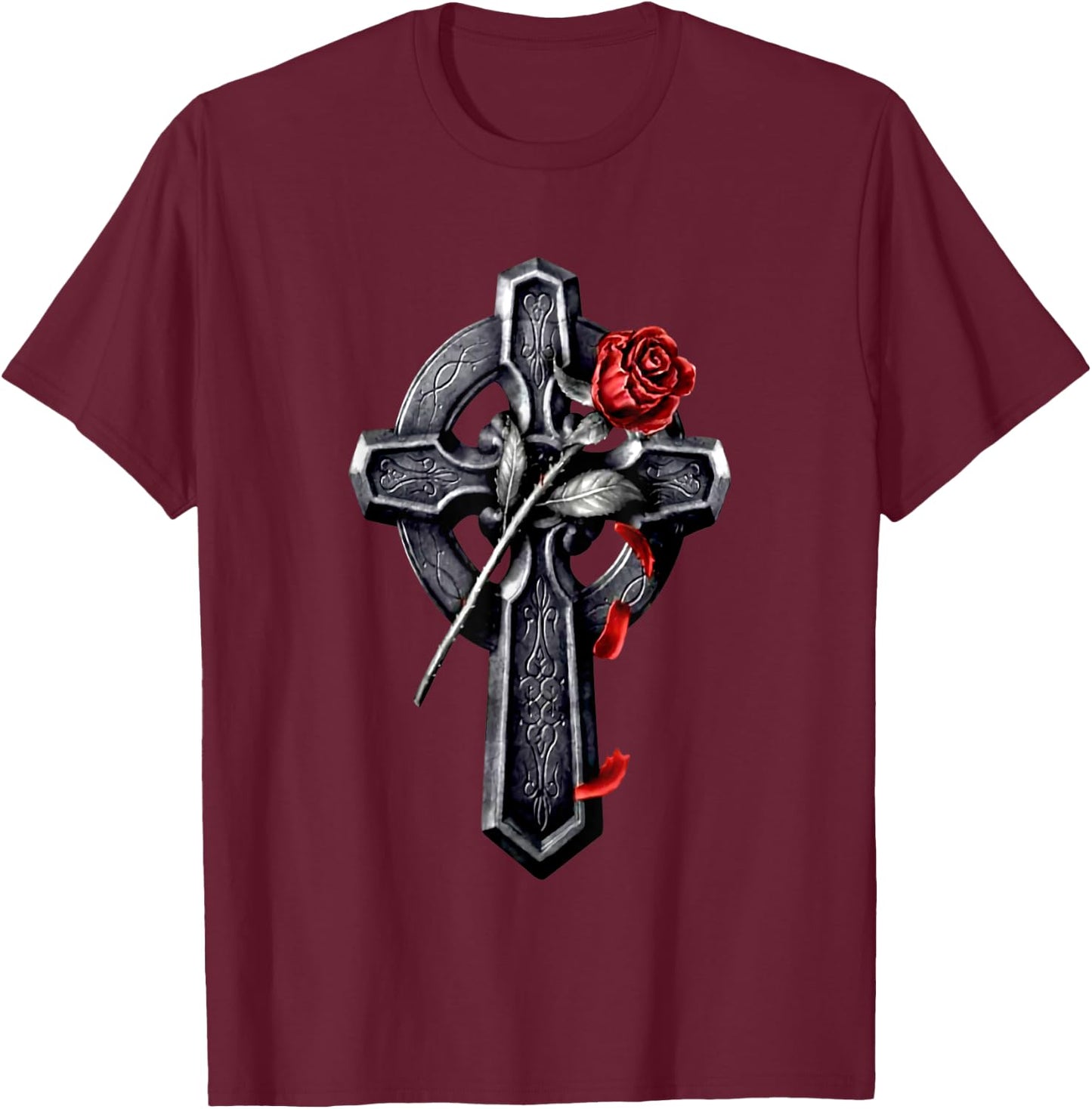 Faith Cross Rose Jesus Christian Lover T-Shirt - T-Shirt | Maroon
