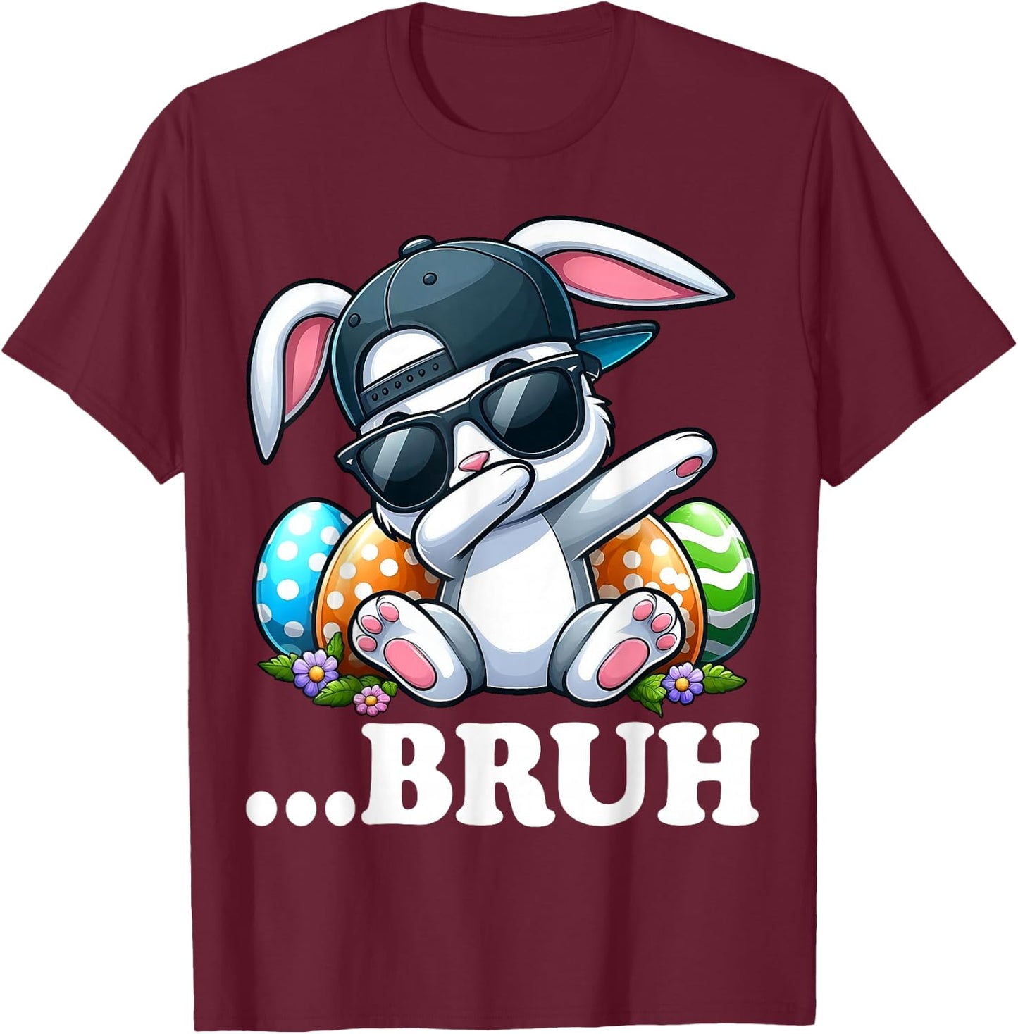 Easter Day Bruh Dabbing Bunny Women Boys Girls Teens T-Shirt - T-Shirt | Maroon
