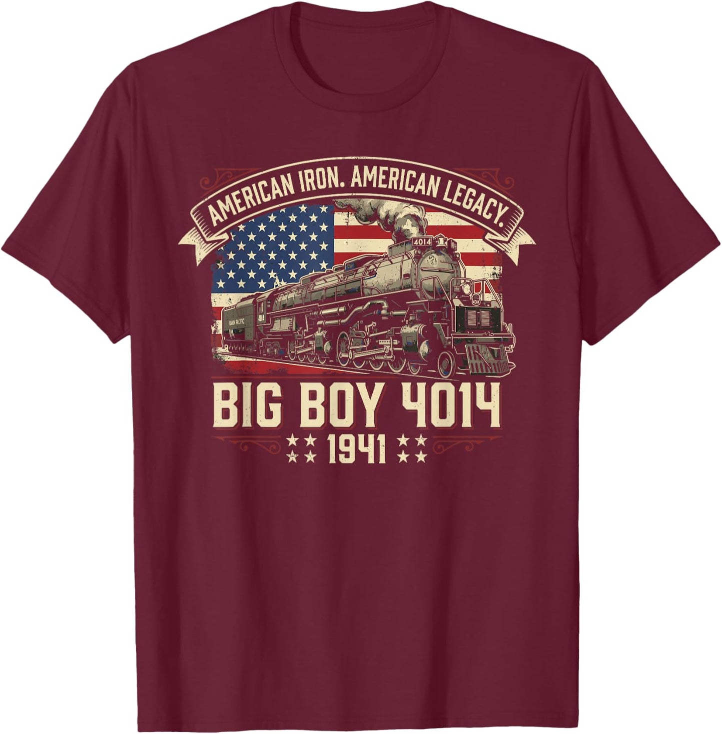 Big Boy Train 4014 Shirt , American Iron Locomotive T-Shirt - T-Shirt | Maroon