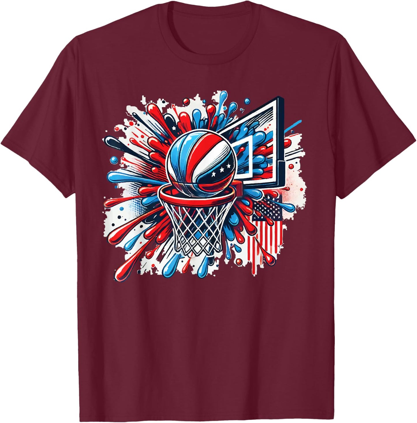 Colorful Basketball Tie Dye Color Splash Basketball Hoop Net T-Shirt - T-Shirt | Maroon