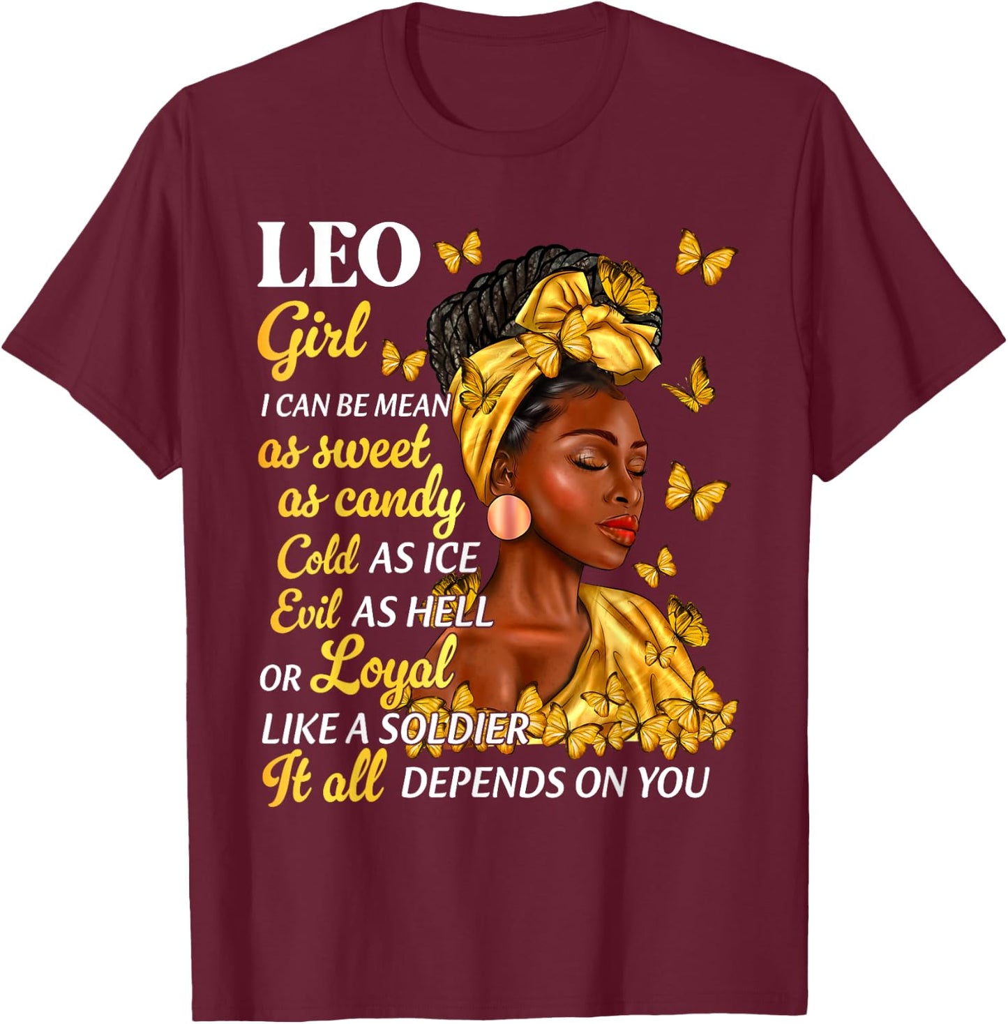 Leo Girl Black Woman Afro Queen Astrology Zodiac T-Shirt - T-Shirt | Maroon