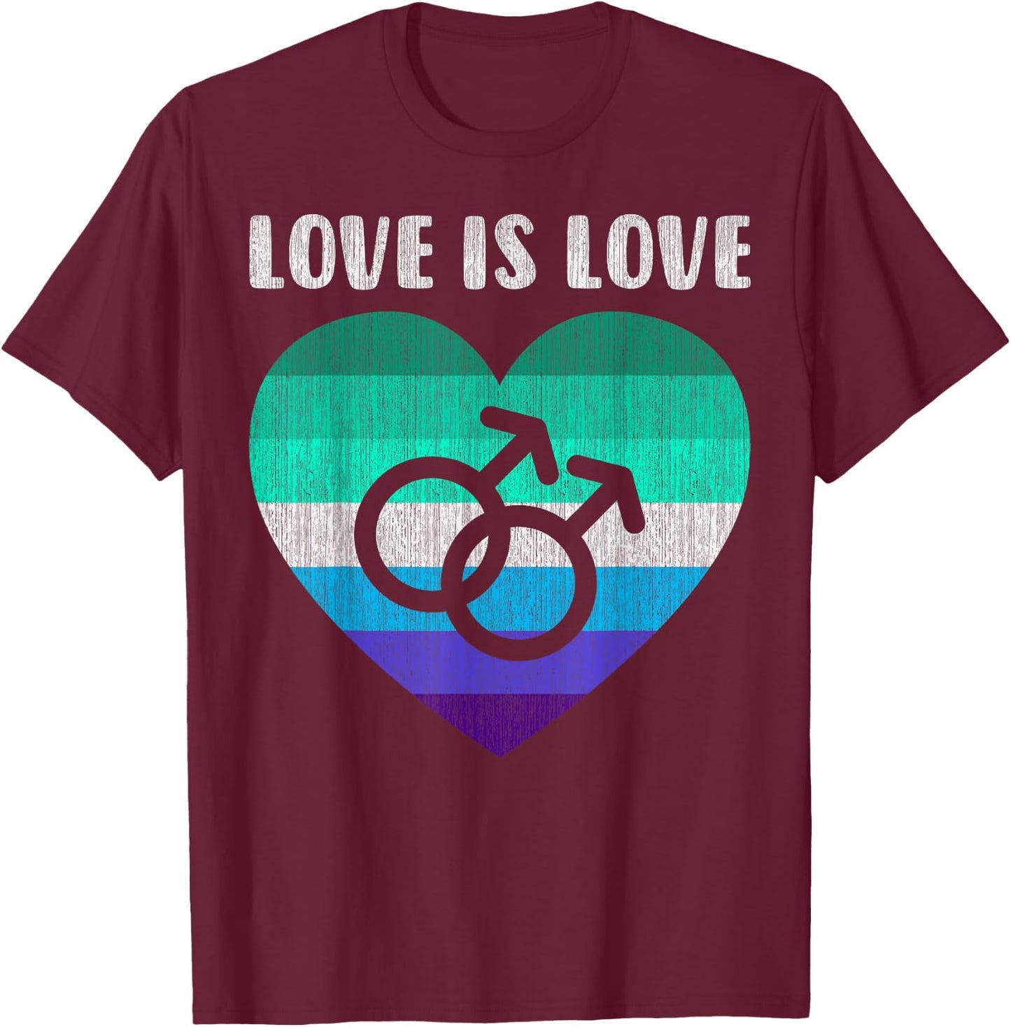 Gay Men's Symbol with Heart, Love is Love , black T-Shirt - T-Shirt | Maroon