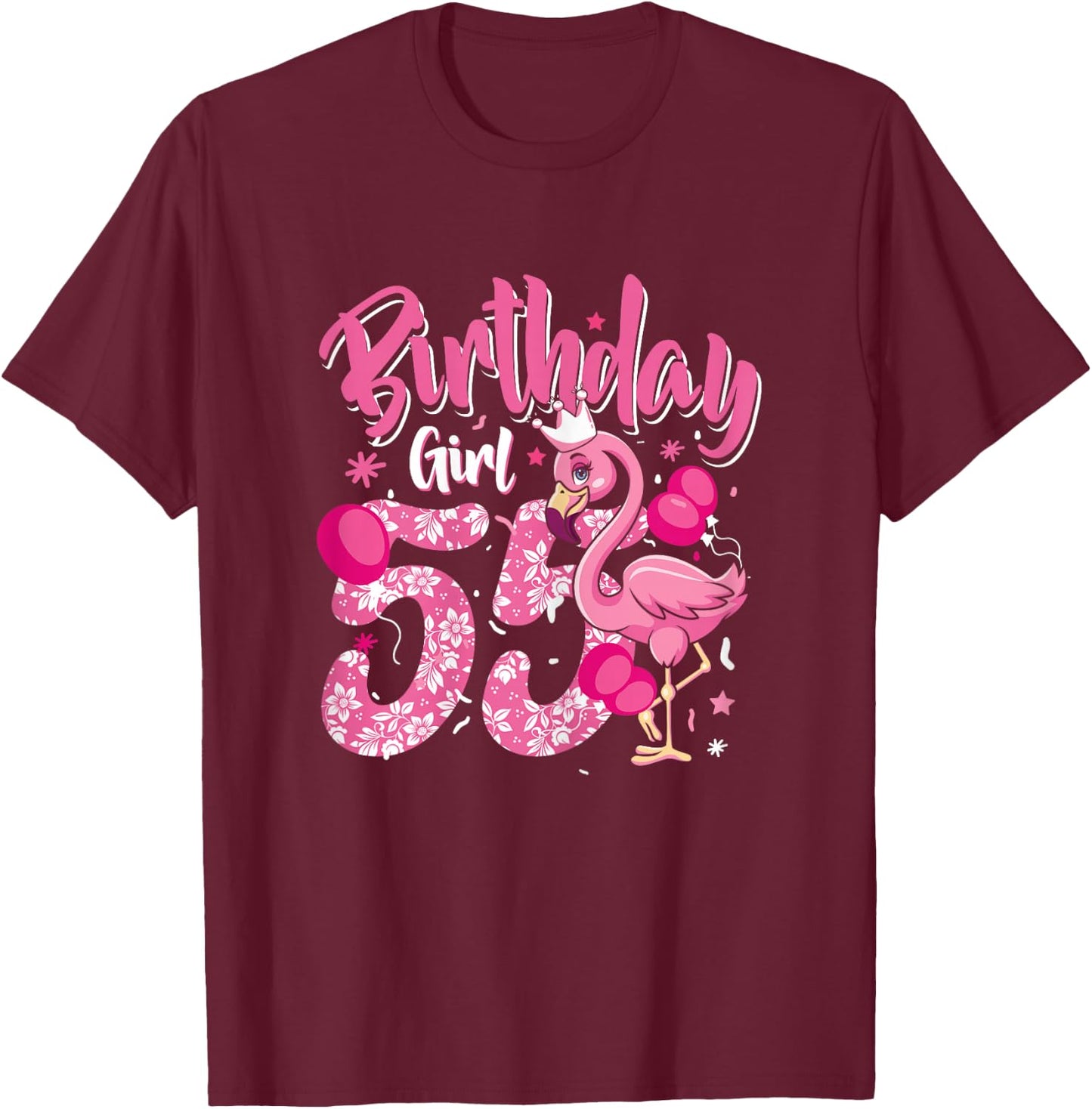 55th Birthday Gift Flamingo Fan 55 Year Old Women 55th Bday T-Shirt - T-Shirt | Maroon