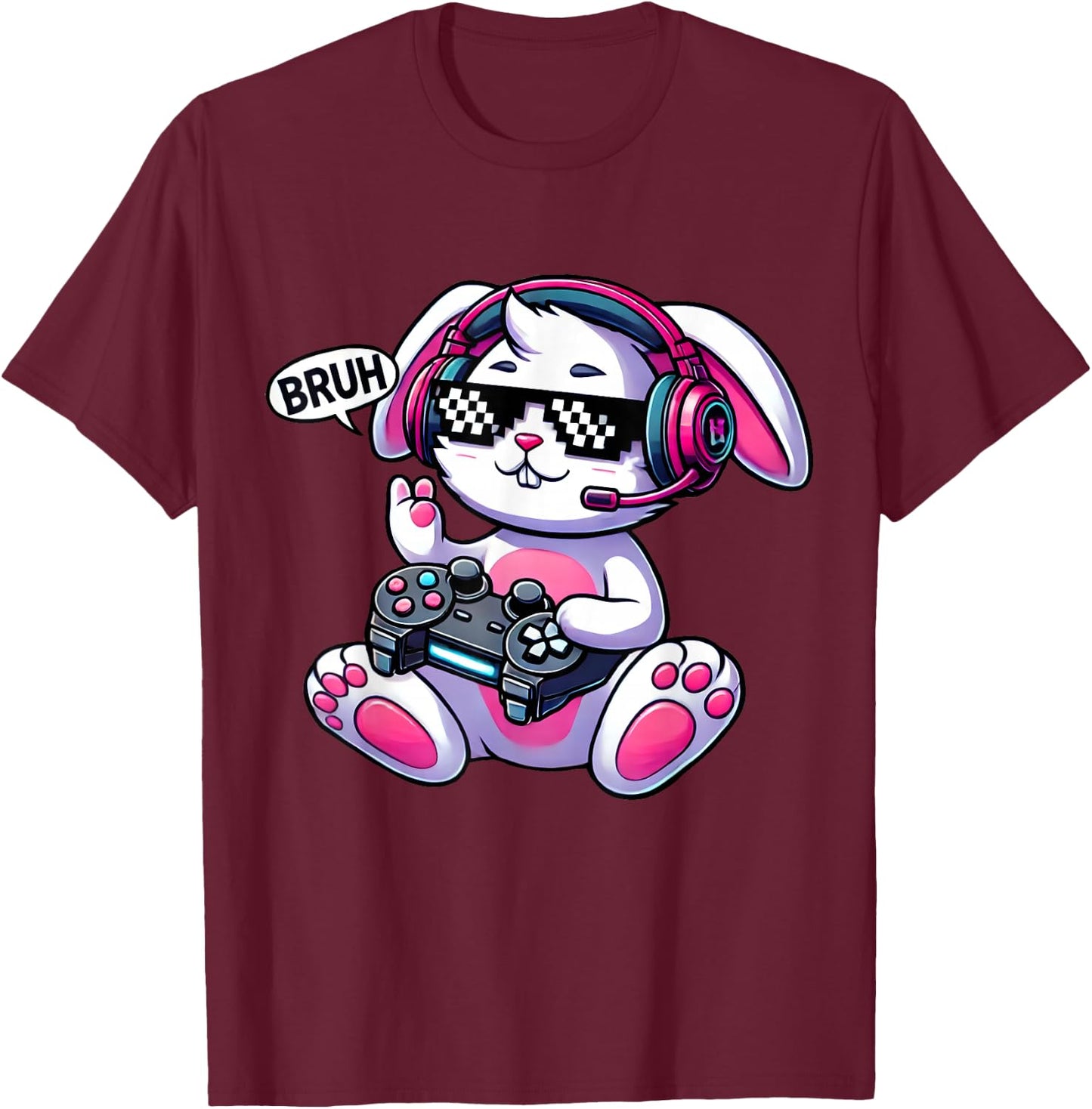 Easter Gamer Bunny – Happy Easter BRUH T-Shirt - T-Shirt | Maroon