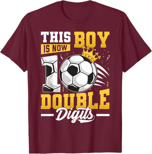 This Boy Double Digits Soccer 10 Year Old Boy Birthday T-Shirt - T-Shirt | Maroon