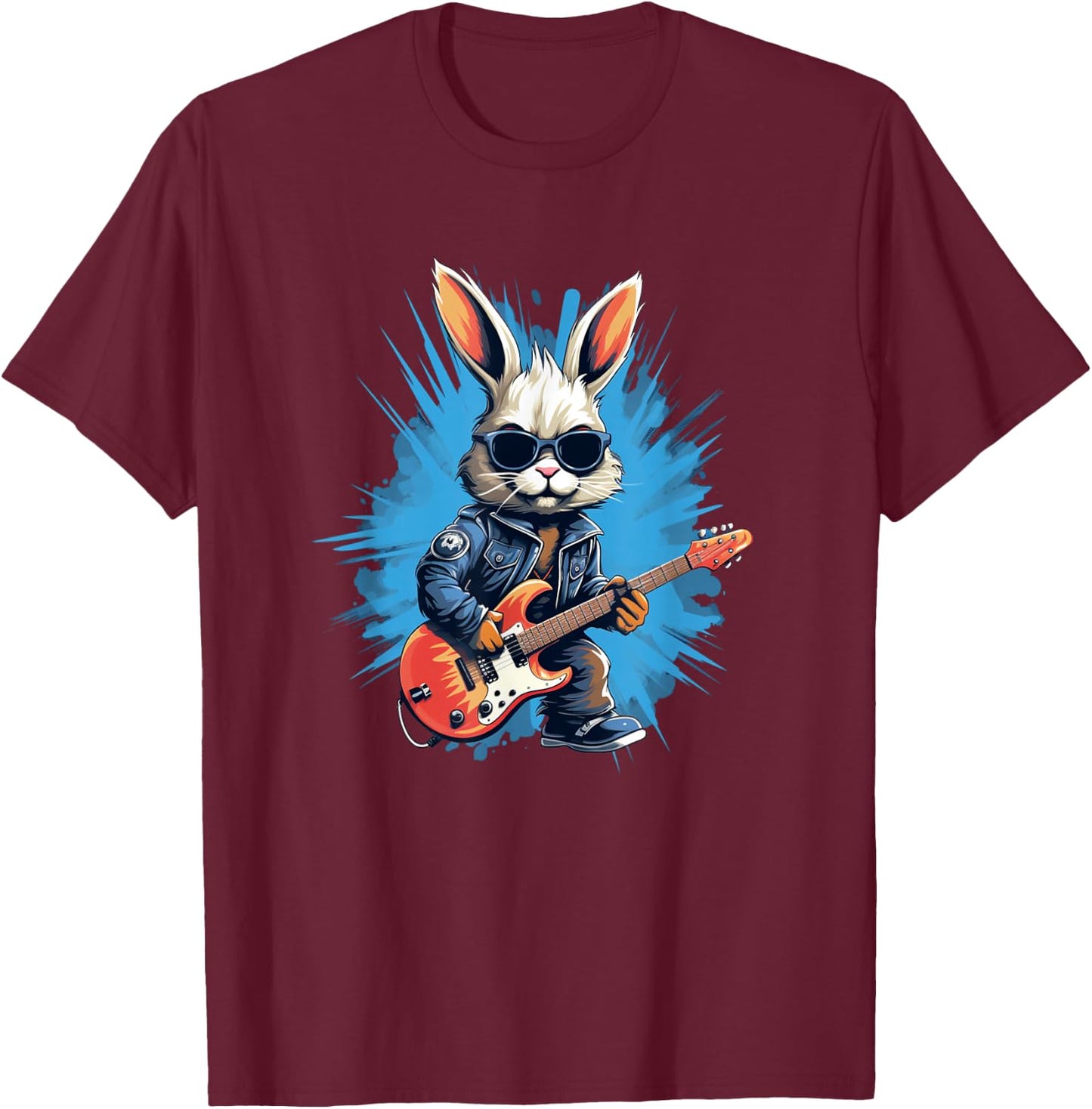 Cool rocker bunny with electric guitar for rock Easter event T-Shirt - T-Shirt | Maroon