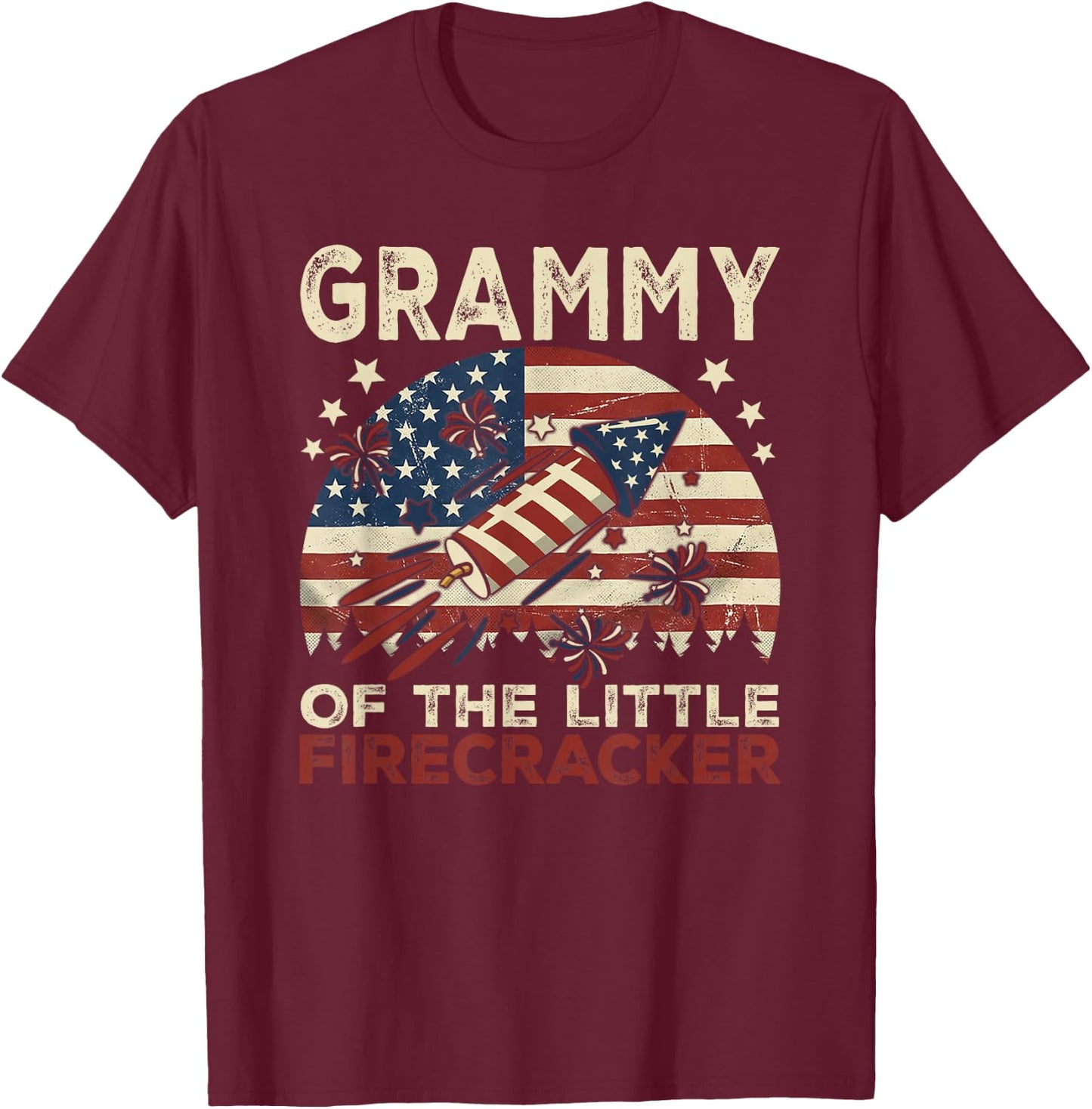 Grammy of The Little Firecracker Fourth of July Birthday T-Shirt - T-Shirt | Maroon