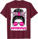 Pink Out Ou Breast Cancer Football Messy Bun Cheer Bleached T-Shirt - T-Shirt | Maroon