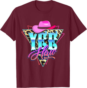 Yee Haw Howdy Rodeo Country Leopard Yeehaw Southern Cowgirl T-Shirt - T-Shirt | Maroon