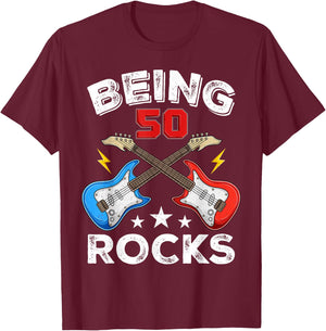 Being 50 Rocks Guitar Funny 50th Birthday T-Shirt - T-Shirt | Maroon