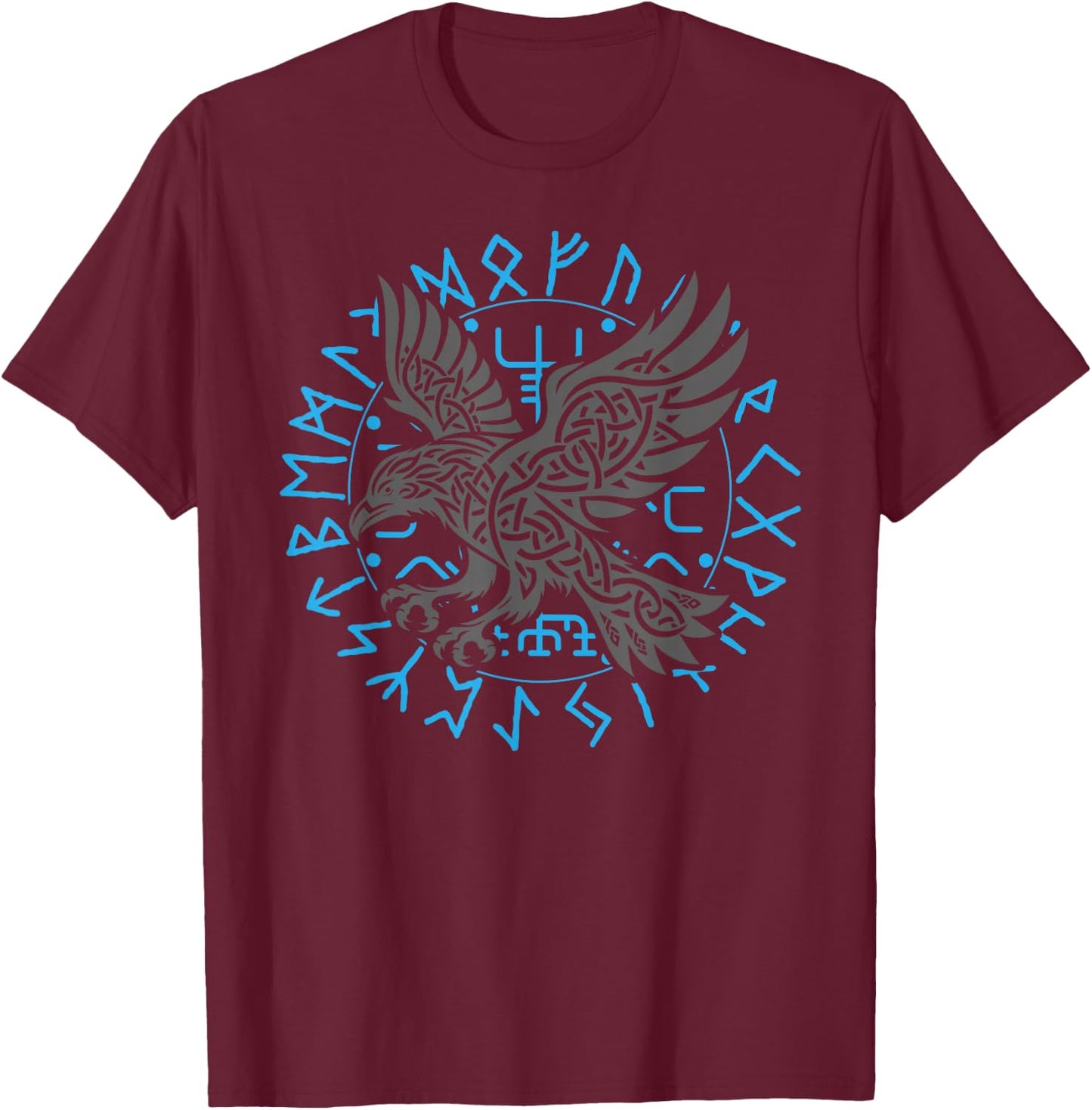 Odin’s Raven & Nordic Compass T-Shirt - T-Shirt | Maroon