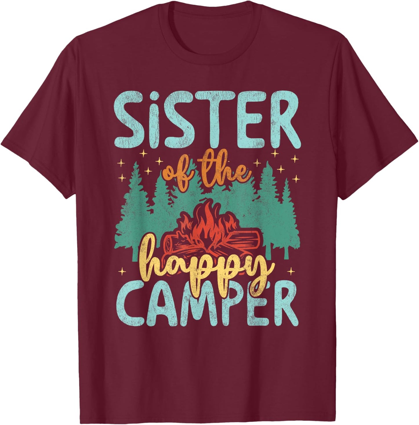 Sister of Happy Camper 1st Birthday Party Retro Sister T-Shirt - T-Shirt | Maroon