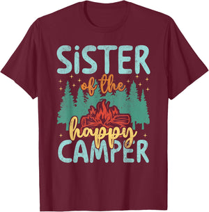 Sister of Happy Camper 1st Birthday Party Retro Sister T-Shirt - T-Shirt | Maroon